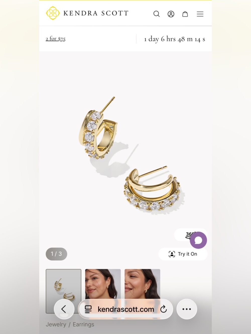 🆕 Kendra Scott Livy Gold Huggie Earrings in White Crystal